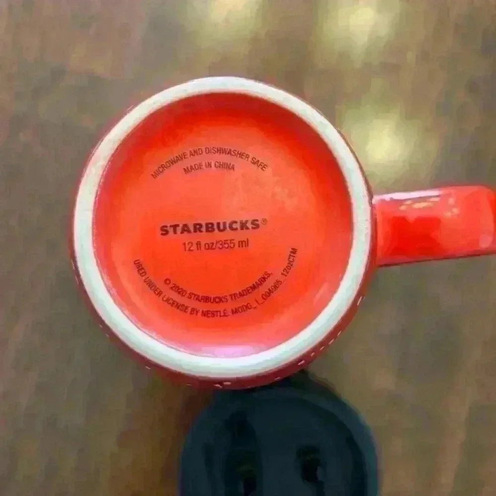 2020 Starbucks 12oz Christmas Red Snow Ceramic Mug With Travel No-Spill Lid - Picture 4 of 5
